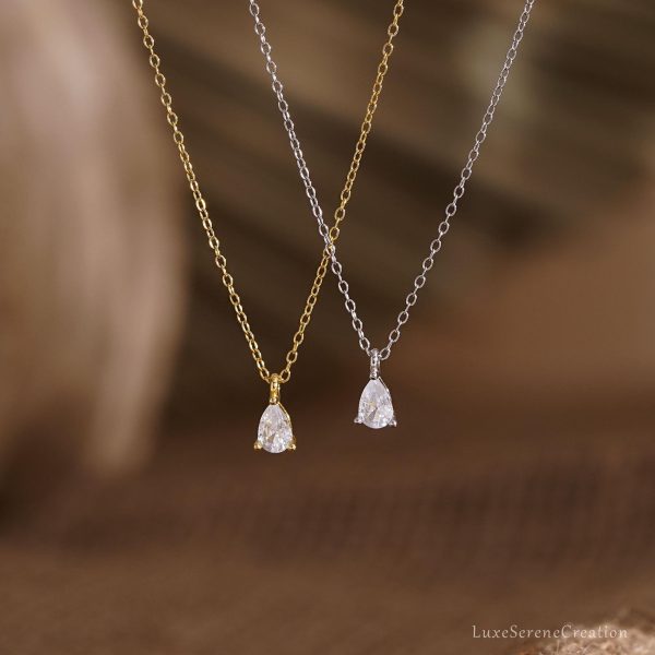 925 Sterling Silver Teardrop Diamond Necklace Single Pear